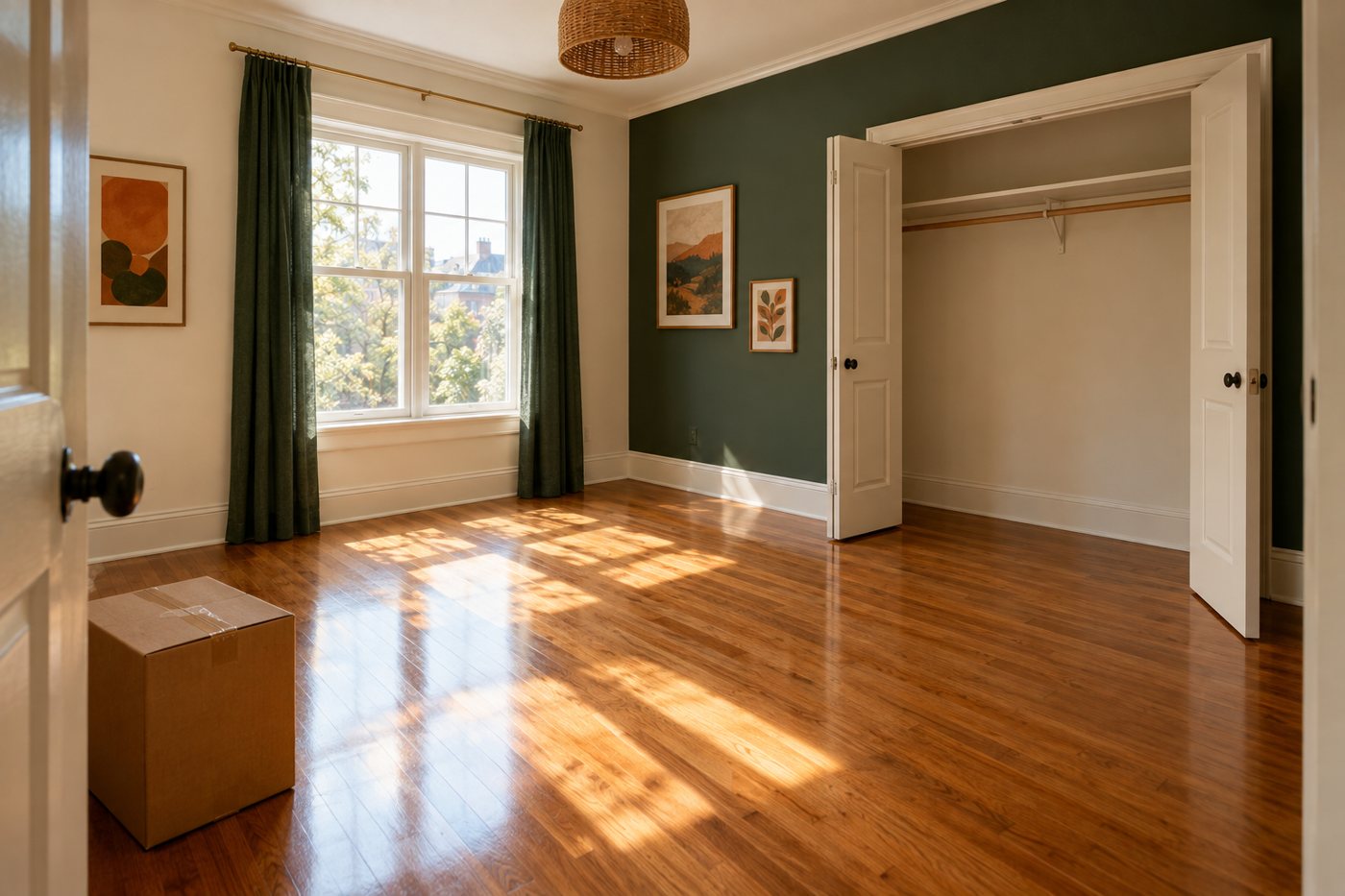 An empty, freshly cleaned bedroom ready for move-in